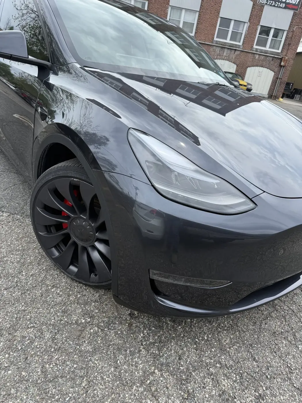 The same panel after collision repair and blended factory-match paint